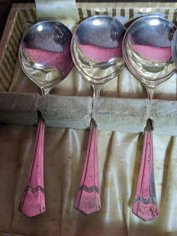 Vintage Silver Plate Dessert Spoons and Serving Spoon Set in Box