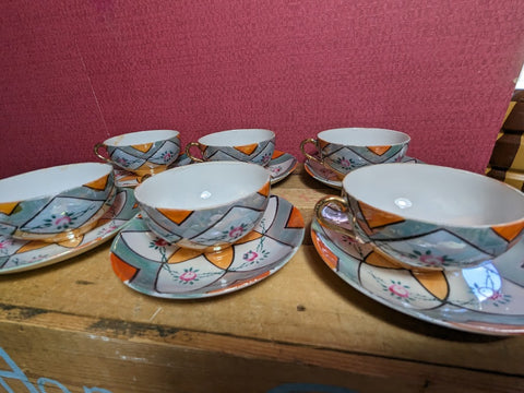 Japanese Translucent Porcelain Cups and Saucers x 6