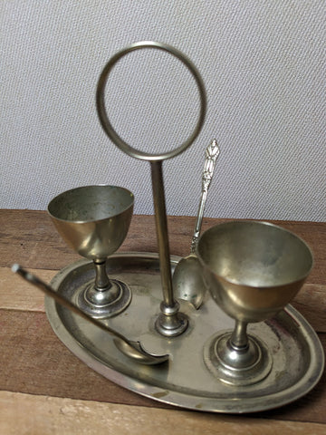 Vintage Silver Plate Egg Cups, Spoons and Tray