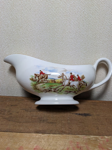 Myott's China Lyke Horse and Hound Hunting Scene Gravy Boat