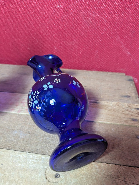 Vintage Blue Glass Pair of Jugs