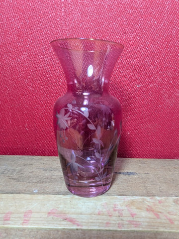 Hand Cut Glass Vase with Floral Design