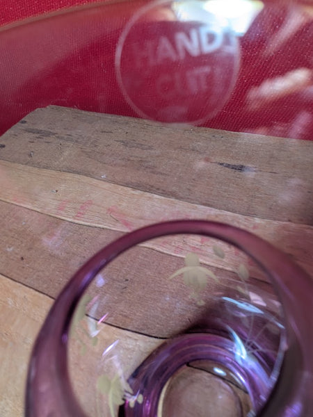 Hand Cut Glass Vase with Floral Design