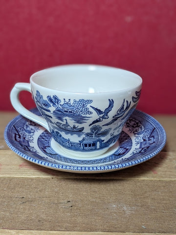 Churchill Willow Pattern Tea Cup and Saucer