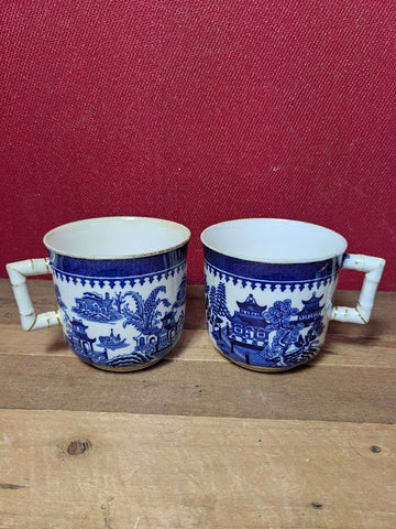 Vintage Royal Worcester Willow Pattern Mugs x 2