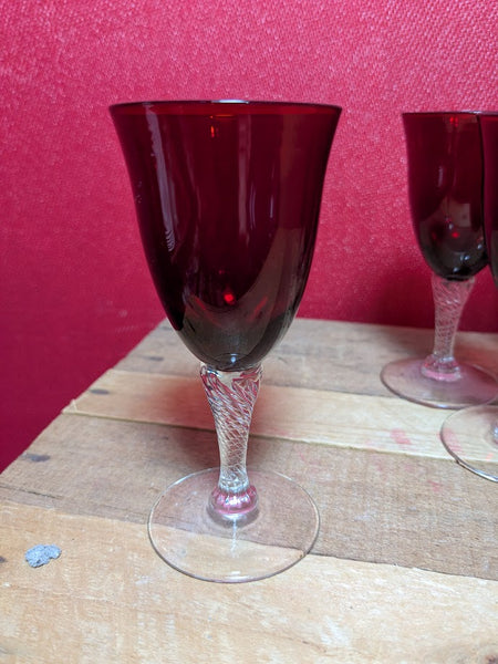 Vintage Ruby Red Port or Sherry Glasses x 6