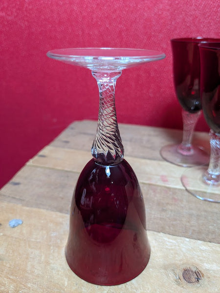 Vintage Ruby Red Port or Sherry Glasses x 6