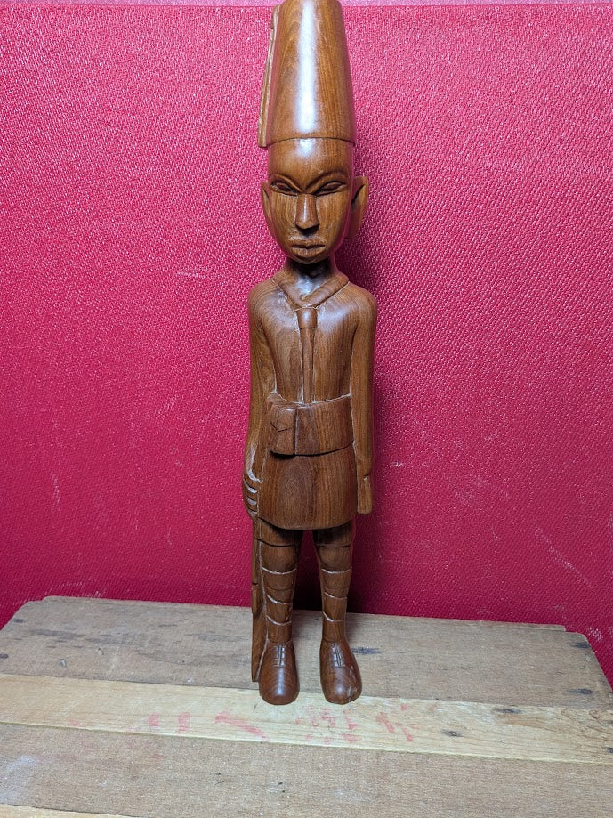 East African Soldier Carved Wooden Figurine