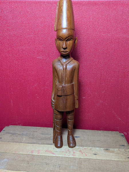 East African Soldier Carved Wooden Figurine