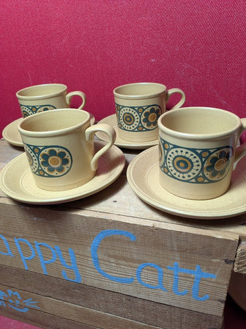 Vintage Kiln Craft Tea Cups and Saucers x 4
