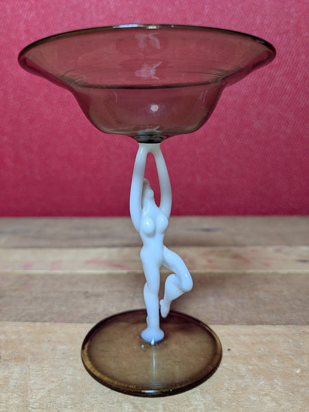1930's Art Deco Smoke Grey Nude Lady Spirit Glass