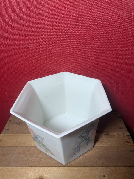 White Flower Pot With Floral Design