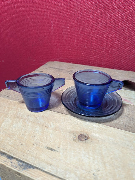 Akro Agate Cobalt Blue Glass Play Tea Set
