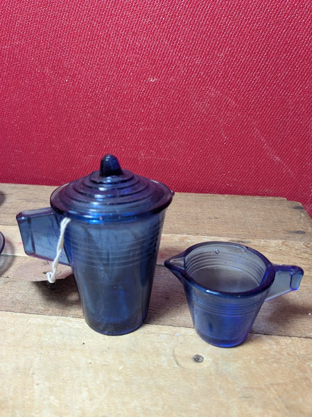Akro Agate Cobalt Blue Glass Play Tea Set