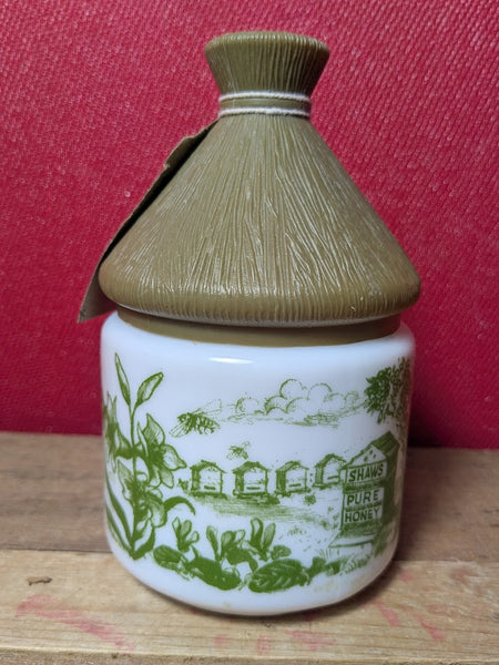 Vintage White Glass Honey Pot