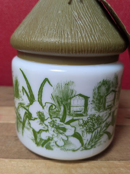 Vintage White Glass Honey Pot