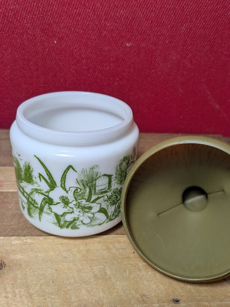 Vintage White Glass Honey Pot