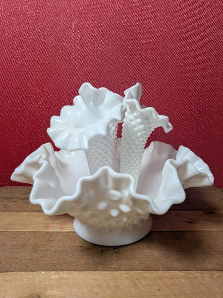 Fenton Milk Glass Three Horned Center Piece