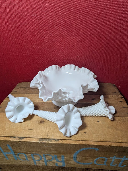 Fenton Milk Glass Three Horned Center Piece