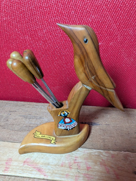 Mid Century Wooden Cocktail Fork Set