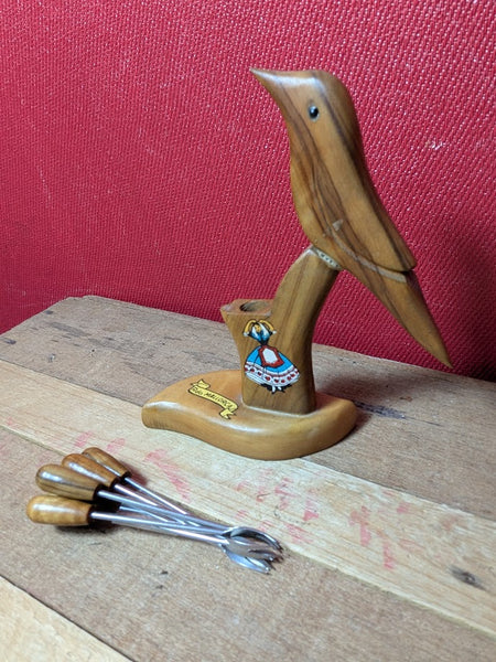 Mid Century Wooden Cocktail Fork Set
