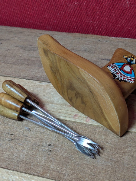 Mid Century Wooden Cocktail Fork Set