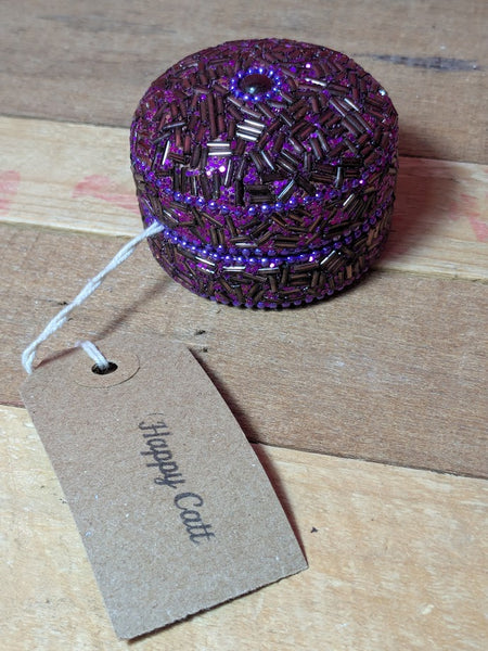 Metal Trinket Box With Glittery Purple Bead Effect