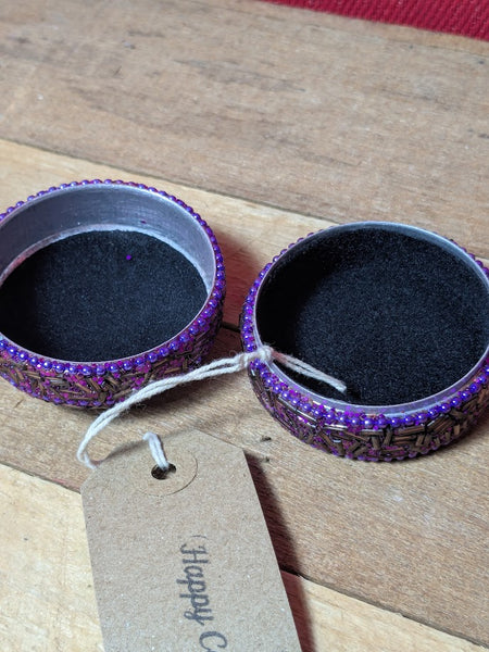 Metal Trinket Box With Glittery Purple Bead Effect