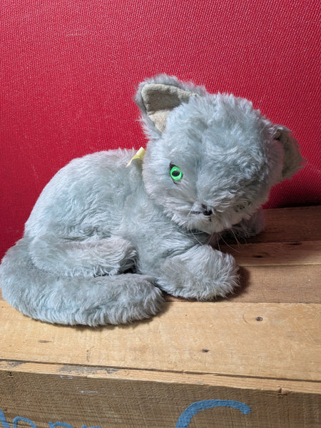 Vintage Hand Made Grey Soft Toy Cat