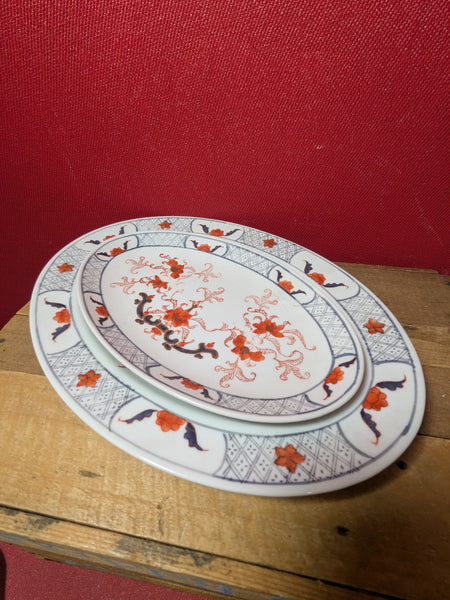 Vintage Hand Painted Oval Serving Plates x 2