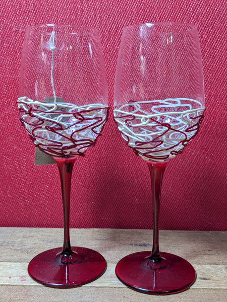 Hand Decorated Wine Glasses x 2