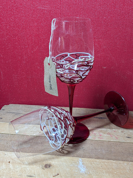 Hand Decorated Wine Glasses x 2
