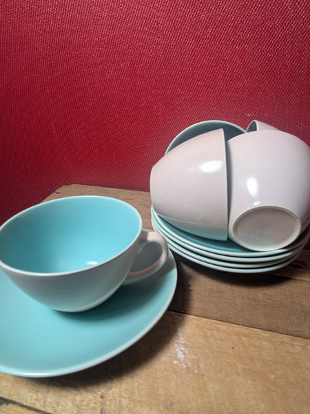 Poole Pottery Tea Cups and Saucers x 5