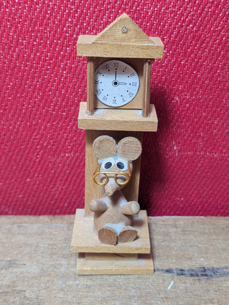 Vintage Wooden Grandfather Clock with Mouse