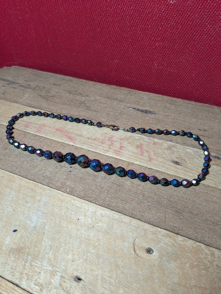 Carnival or Peacock Faceted Glass Bead Style Necklace