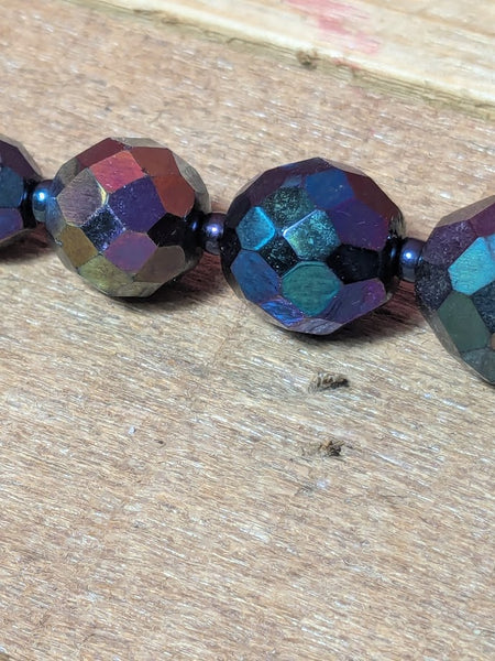 Carnival or Peacock Faceted Glass Bead Style Necklace