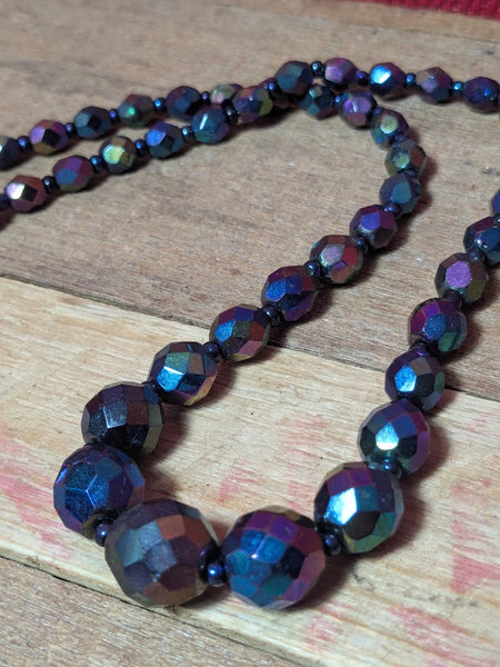 Carnival or Peacock Faceted Glass Bead Style Necklace
