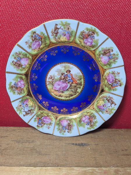 JKW Blue Cobalt 22 Karat Gold French Plate