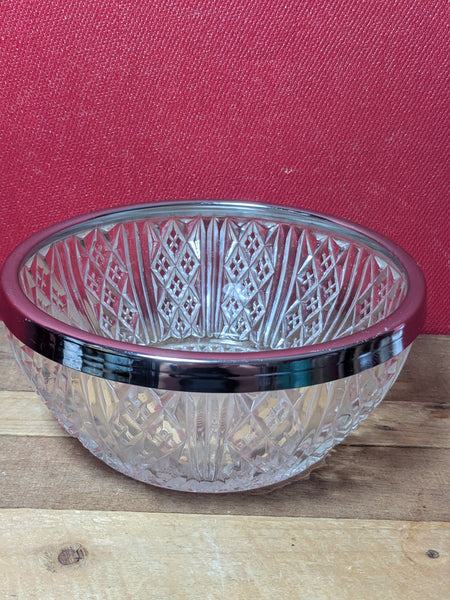 Vintage Pressed Glass Bowl with Sliver Rim