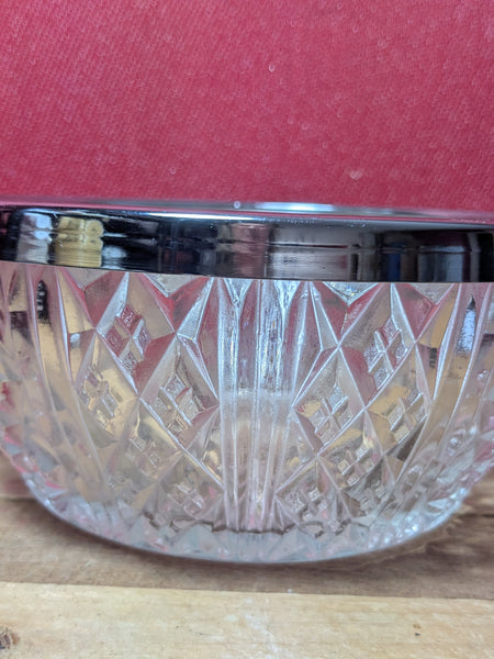 Vintage Pressed Glass Bowl with Sliver Rim