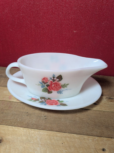 Pyrex Cottage Rose Gravy or Sauce Boat and Saucer