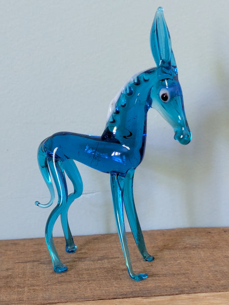 Vintage Hand Made Glass Blue Donkey