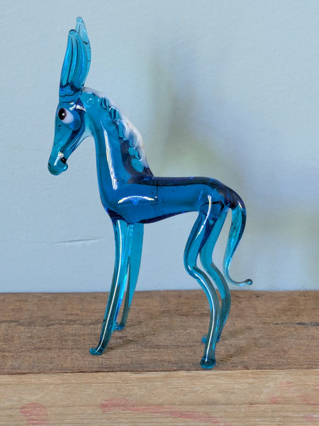 Vintage Hand Made Glass Blue Donkey