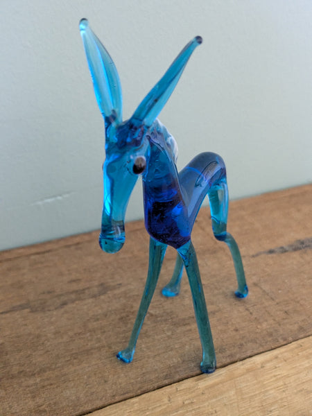 Vintage Hand Made Glass Blue Donkey