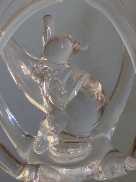 Vintage Hand Made Clear Glass Bird in Hanging Bird Cage