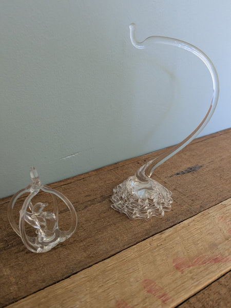 Vintage Hand Made Clear Glass Bird in Hanging Bird Cage