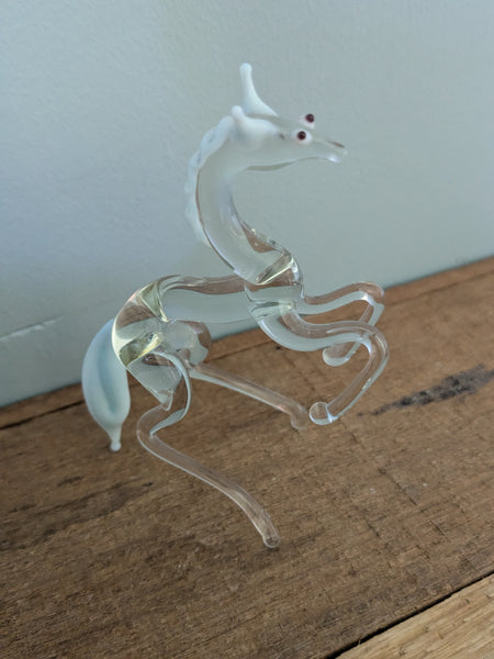Vintage Hand Made Clear Glass Rearing Horse