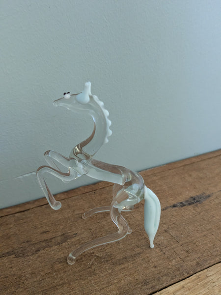 Vintage Hand Made Clear Glass Rearing Horse