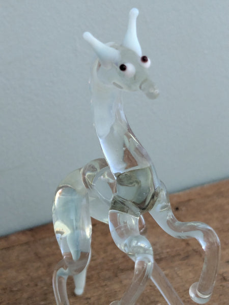Vintage Hand Made Clear Glass Rearing Horse