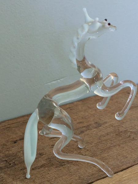 Vintage Hand Made Clear Glass Rearing Horse
